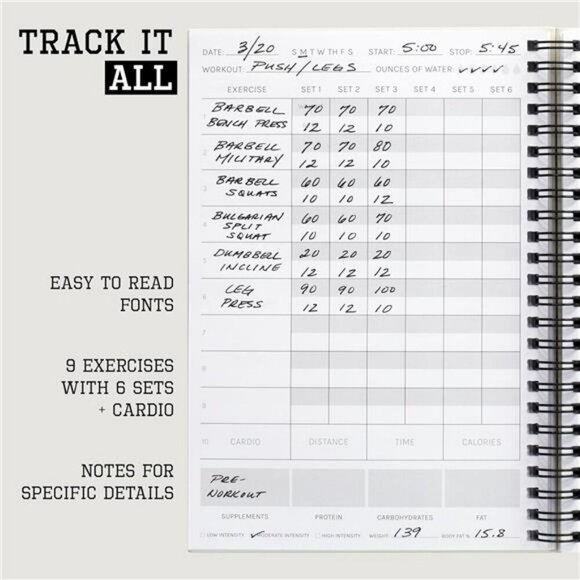 Fitness Journal Workout Log Book Planner Men Women Gym Tracker Exercise Goals - Picture 3 of 8